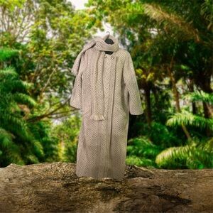 Branigan Weavers Irish wool tweed sweater coat & scarf 49” long knit coat